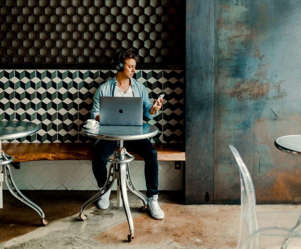 Digital nomad working on a laptop