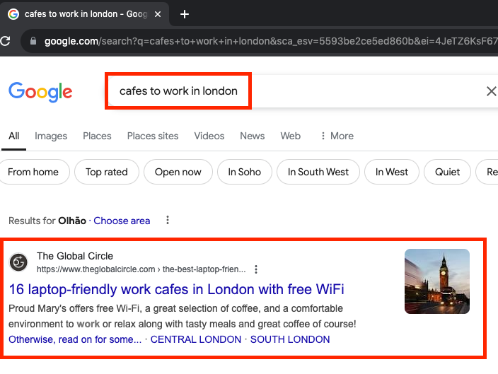 cafes to work in london number 1 on google