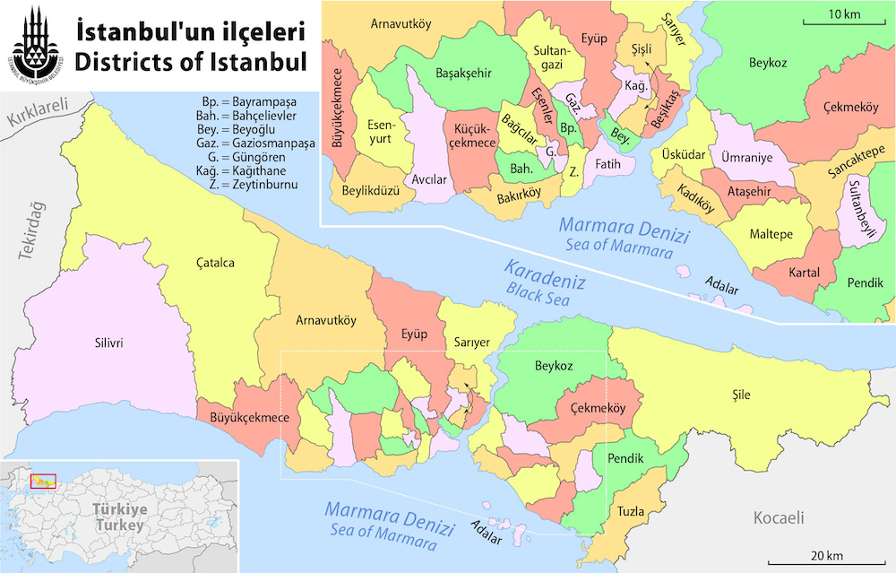 Map of Istanbul districts and boroughs
