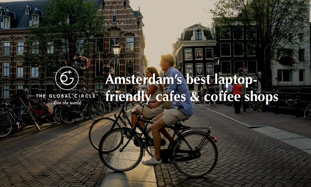 The Global Circle - laptop-friendly cafe cover page Amsterdam with cyclists