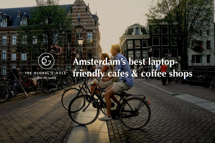 The Global Circle - laptop-friendly cafe cover page Amsterdam with cyclists