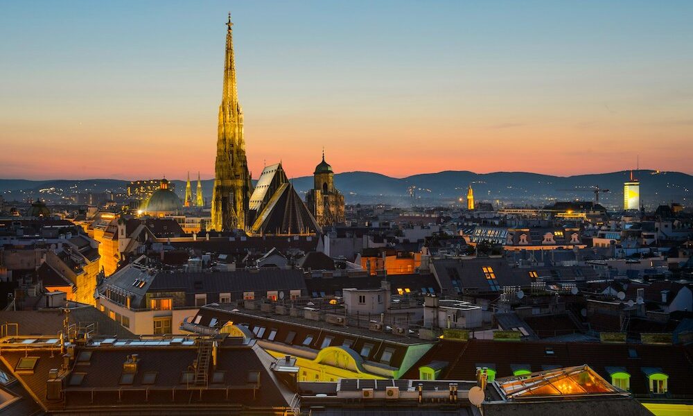 Evening skyline of Vienna, Austria