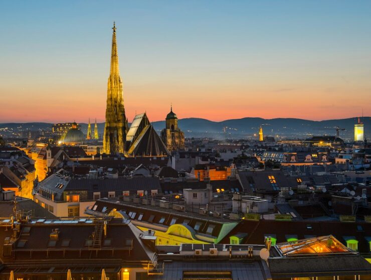 Evening skyline of Vienna, Austria
