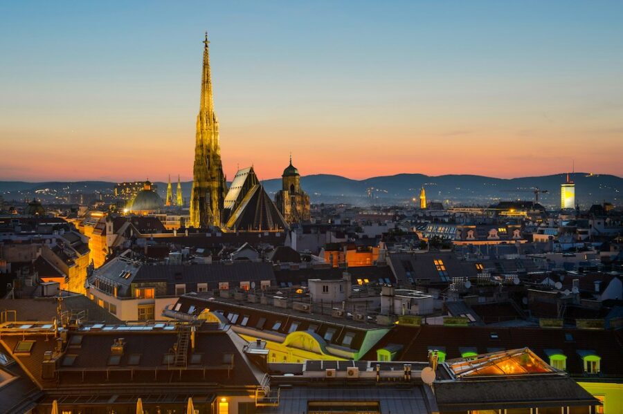 Evening skyline of Vienna, Austria