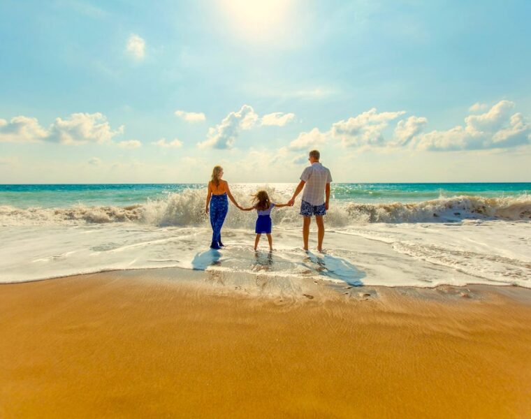 digital nomad family on the beach